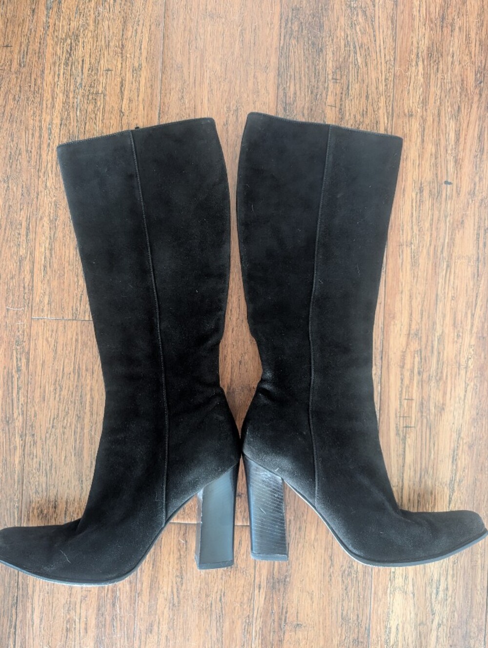 Vintage Prada Black Suede Mid-Calf Block Heel Boots - Women